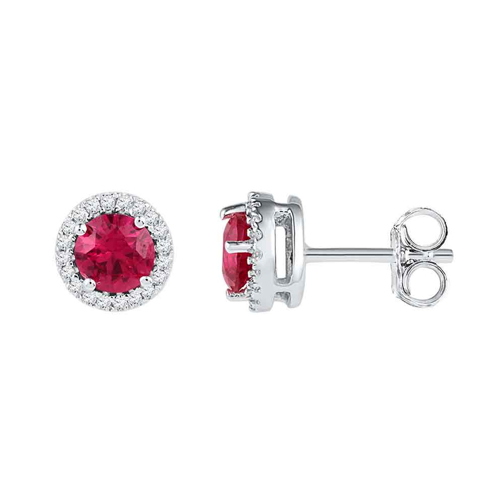 Sterling Silver Womens Round Lab-Created Ruby Solitaire Stud Earrings 1-1/3 Cttw
