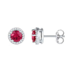 Sterling Silver Womens Round Lab-Created Ruby Solitaire Stud Earrings 1-1/3 Cttw