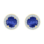 10kt Yellow Gold Womens Round Lab-Created Blue Sapphire Diamond Stud Earrings 1-1/2 Cttw