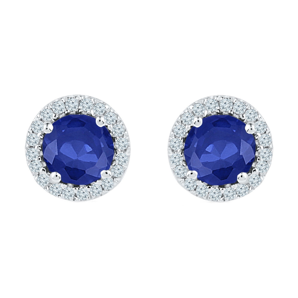 10kt White Gold Womens Round Lab-Created Blue Sapphire Diamond Stud Earrings 1-1/2 Cttw