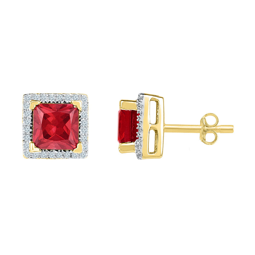10kt Yellow Gold Womens Princess Lab-Created Ruby Stud Earrings 2.00 Cttw