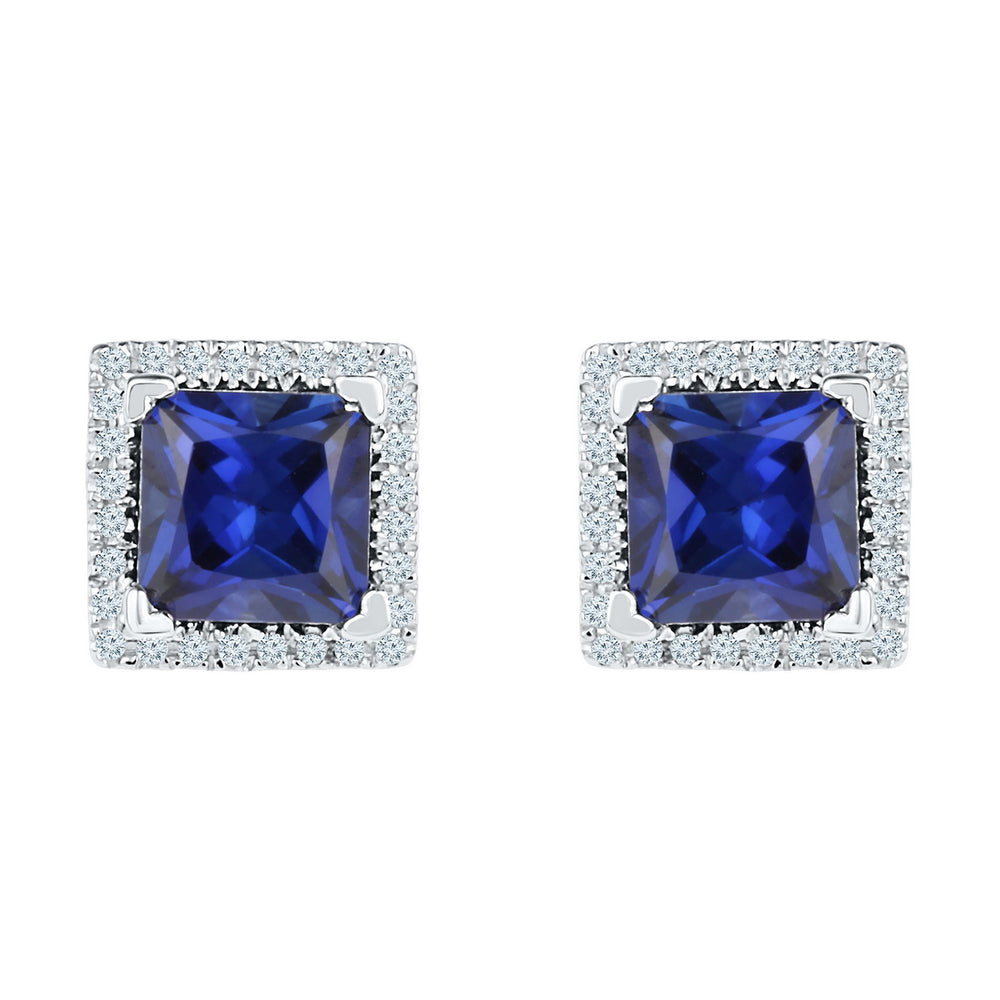 10kt White Gold Womens Princess Lab-Created Blue Sapphire Stud Earrings 2.00 Cttw