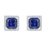 10kt White Gold Womens Princess Lab-Created Blue Sapphire Stud Earrings 2.00 Cttw