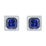 10kt White Gold Womens Princess Lab-Created Blue Sapphire Stud Earrings 2.00 Cttw