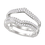 14kt White Gold Womens Round Diamond Chevron Wrap Ring Guard Enhancer Wedding Band 1/2 Cttw