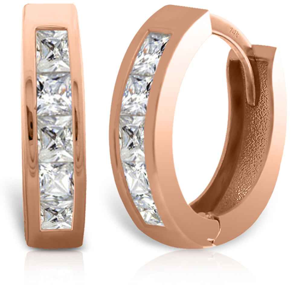 1.58 Carat 14K Solid Rose Gold Cubic Zirconia Small Hoops