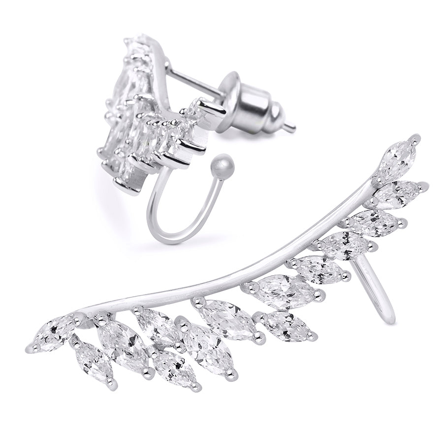 Women's Huggie Earrings Oval Cut CZ 0.65 CT White Gold Plated Bridal Accessories
