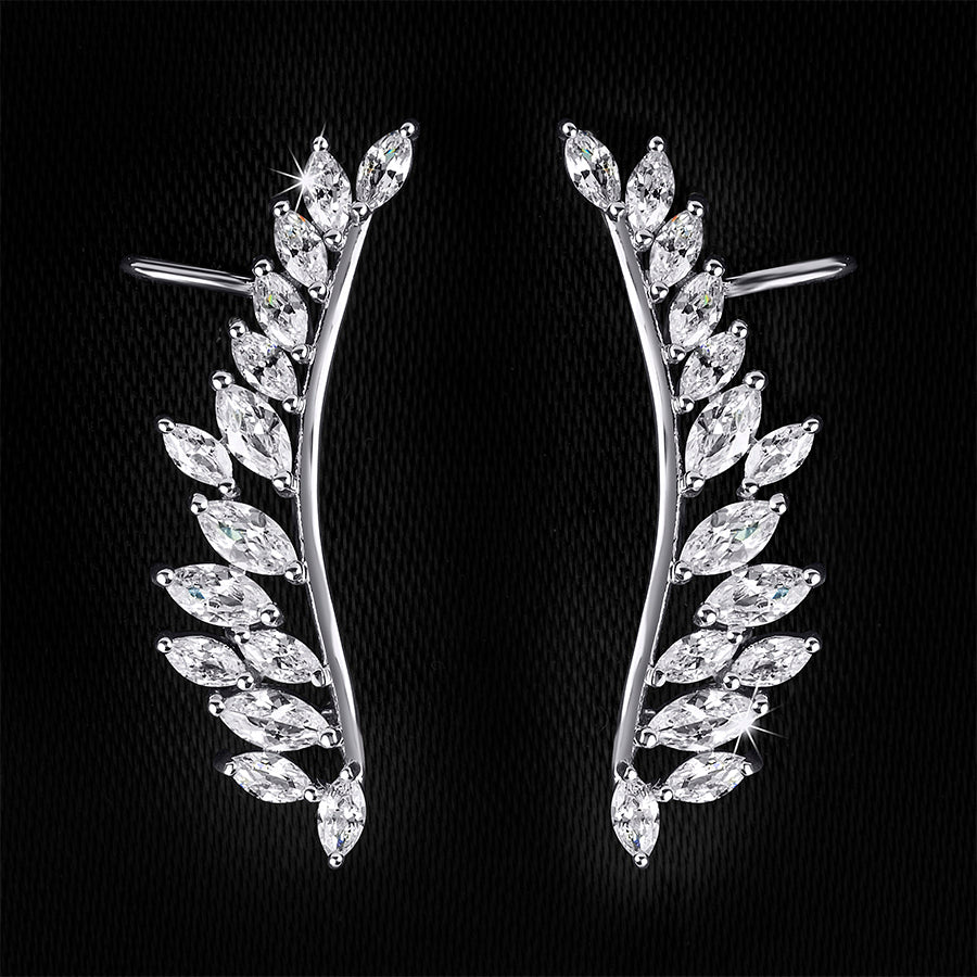 Women's Huggie Earrings Oval Cut CZ 0.65 CT White Gold Plated Bridal Accessories