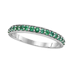 14kt White Gold Womens Round Pave-set Emerald Single Row Band 1/2 Cttw