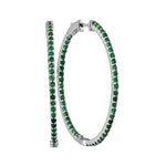 14kt White Gold Womens Round Emerald Hoop Earrings 3.00 Cttw