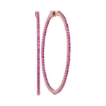14kt Rose Gold Womens Round Natural Pink Sapphire Slender Hoop Earrings 3-1/2 Cttw