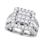 14kt White Gold Womens Princess Diamond Cluster Bridal Wedding Engagement Ring 3.00 Cttw