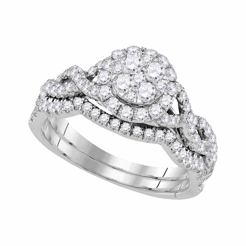 14kt White Gold Womens Diamond Cluster Bridal Wedding Engagement Ring Band Set 7/8 Cttw