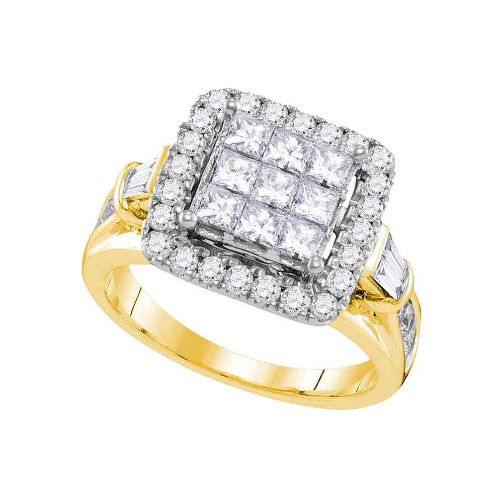 14kt Yellow Gold Womens Princess Diamond Cluster Bridal Wedding Engagement Ring 2.00 Cttw