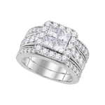 14k White Gold Womens Princess Diamond Halo Bridal Wedding Engagement Ring Band Set 3.00 Cttw