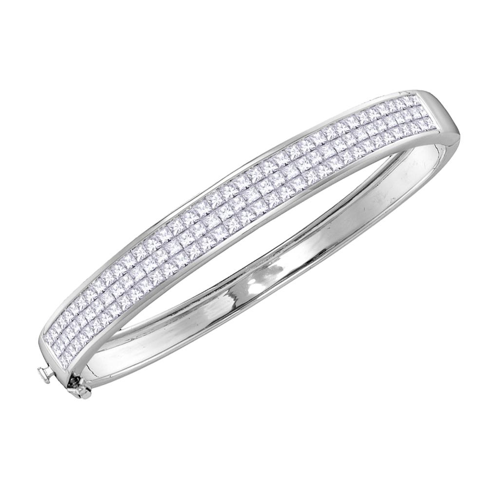14kt White Gold Womens Princess Diamond Bangle Luxury Bracelet 6.00 Cttw