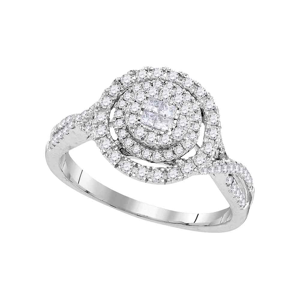 14kt White Gold Womens Princess Round Diamond Soleil Cluster Bridal Wedding Engagement Ring 1/2 Cttw