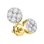 14kt Yellow Gold Womens Round Diamond Flower Cluster Stud Earrings 1/2 Cttw