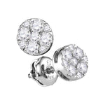 14kt White Gold Womens Round Diamond Flower Cluster Stud Earrings 1/2 Cttw