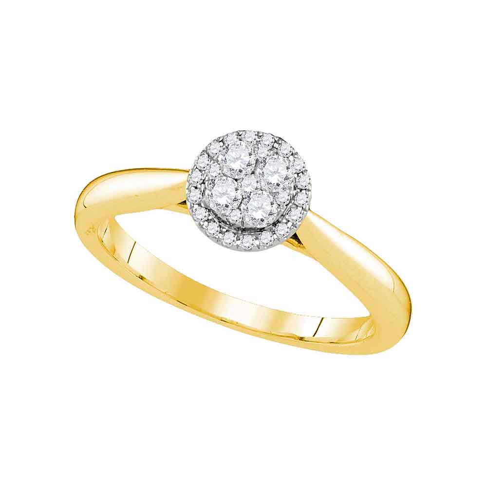 14kt Yellow Gold Womens Round Diamond Cluster Bridal Wedding Engagement Ring 1/4 Cttw