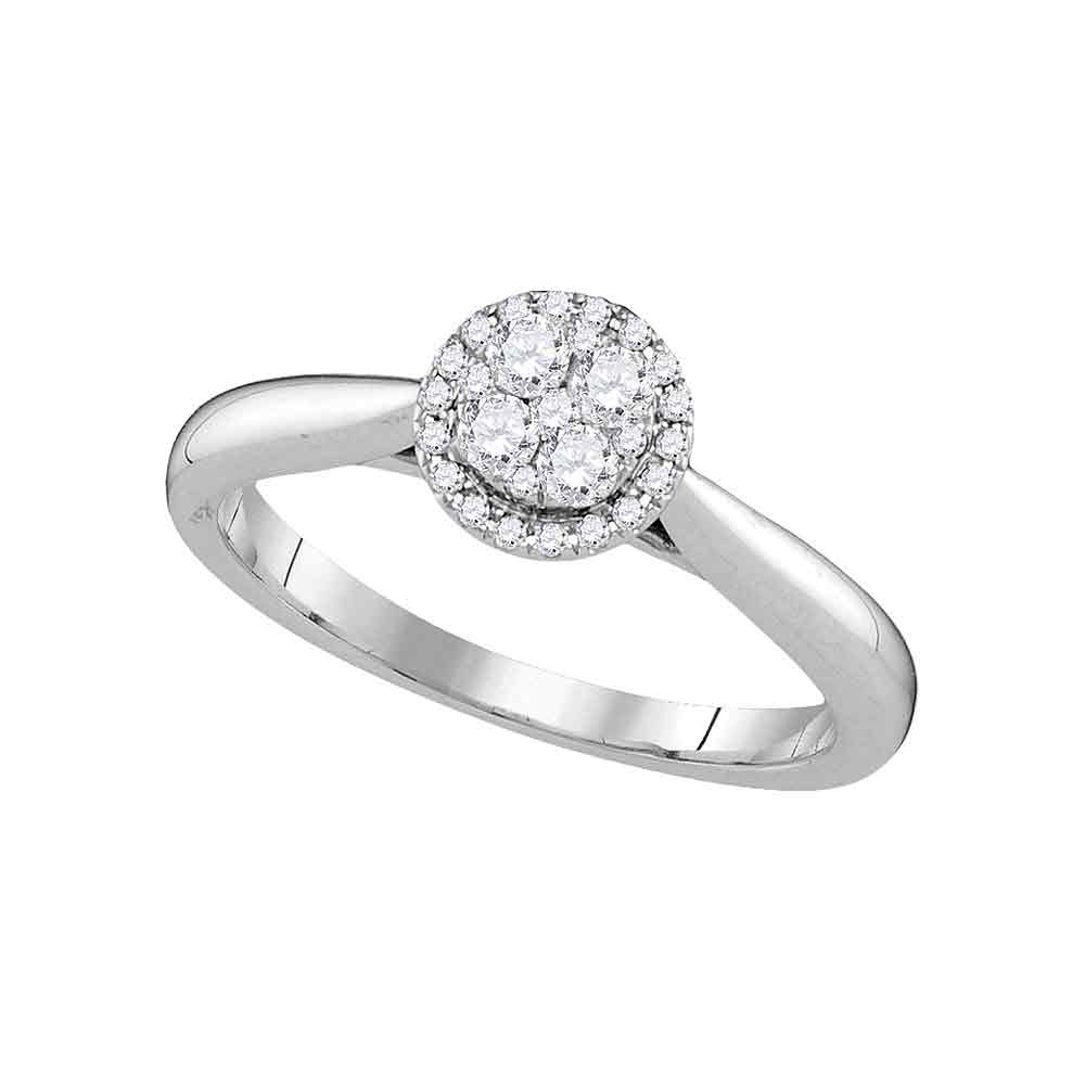 14kt White Gold Womens Round Diamond Cluster Bridal Wedding Engagement Ring 1/4 Cttw