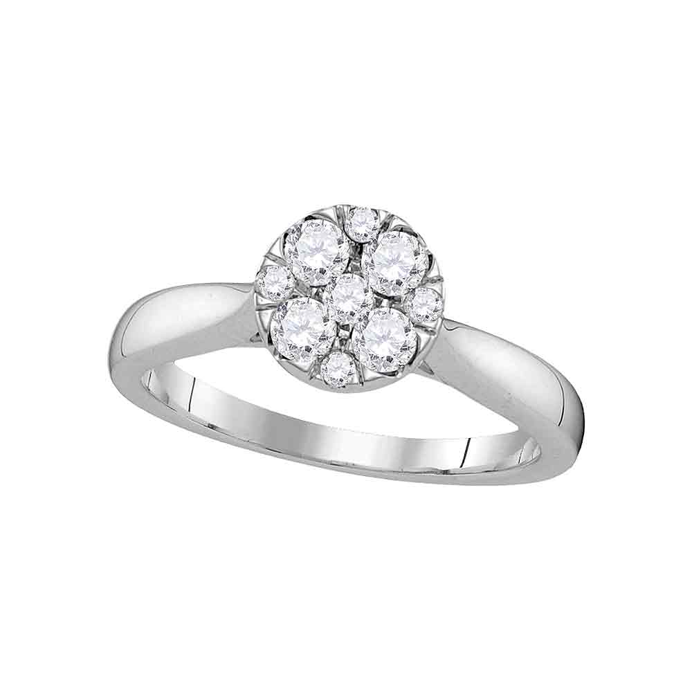 14kt White Gold Womens Round Diamond Cluster Bridal Wedding Engagement Ring 1/2 Cttw