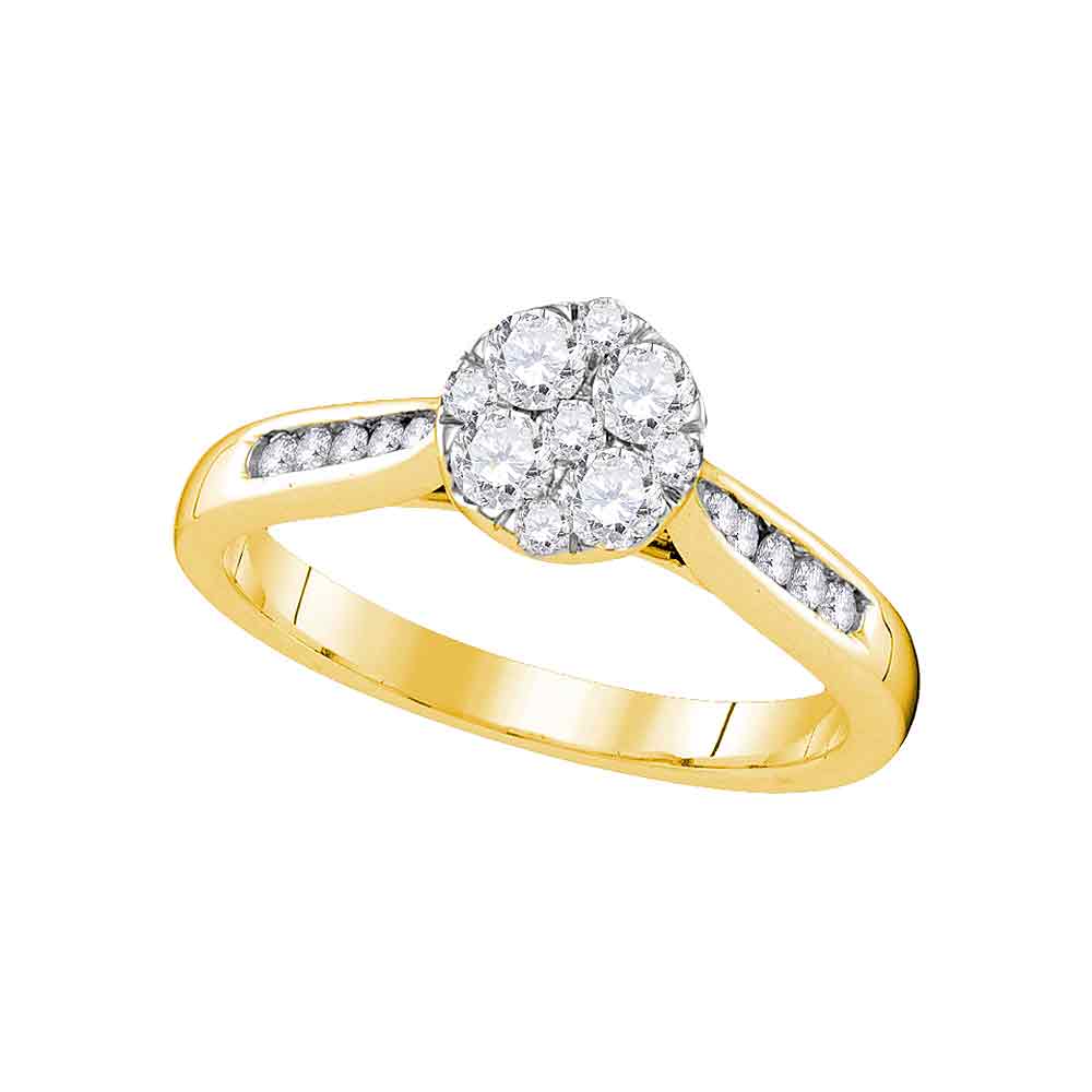 14kt Yellow Gold Womens Round Diamond Cluster Bridal Wedding Engagement Ring 1/2 Cttw