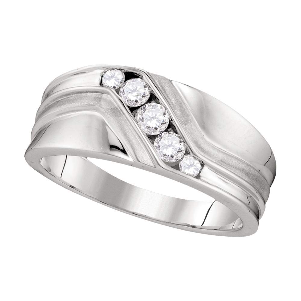 10kt White Gold Mens Round Diamond Wedding Band Ring 3/8 Cttw