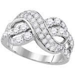 14kt White Gold Womens Round Pave-set Diamond Infinity Crossover Band 1-1/2 Cttw