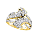 14kt Yellow Gold Womens Round Pave-set Diamond Bypass Strand Band 1-1/2 Cttw