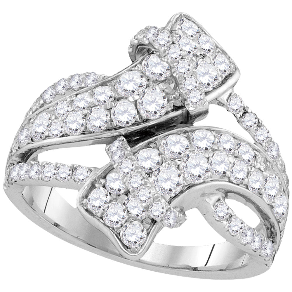14kt White Gold Womens Round Diamond Bypass Crossover Luxury Band 2.00 Cttw