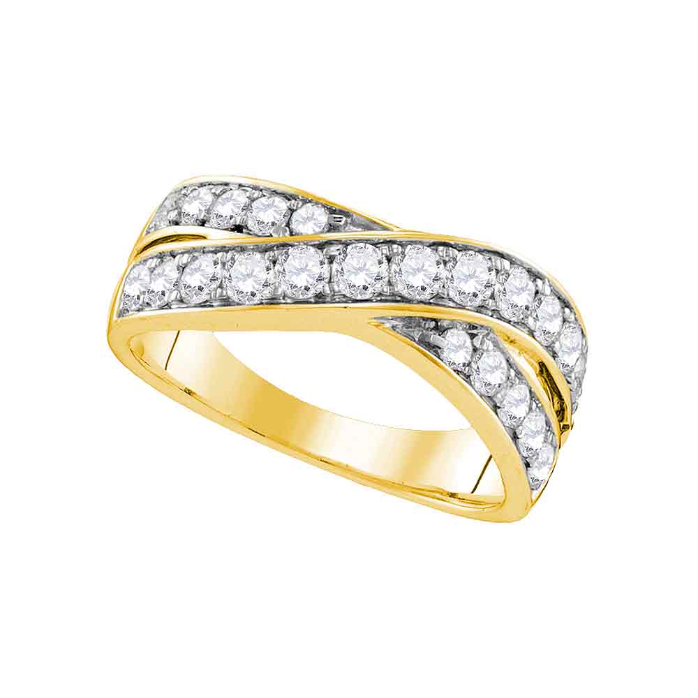14kt Yellow Gold Womens Round Diamond Double Row Crossover Band 1.00 Cttw