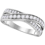 14kt White Gold Womens Round Diamond Crossover Band Ring 1/2 Cttw