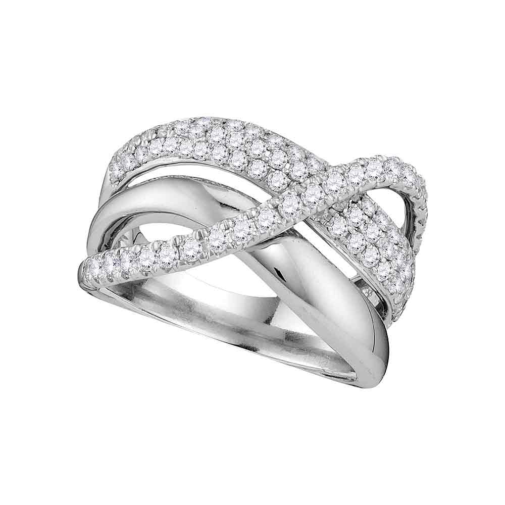 14kt White Gold Womens Round Diamond Triple Row Crossover Strand Band 1.00 Cttw
