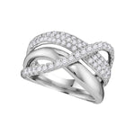 14kt White Gold Womens Round Diamond Triple Row Crossover Strand Band 1.00 Cttw
