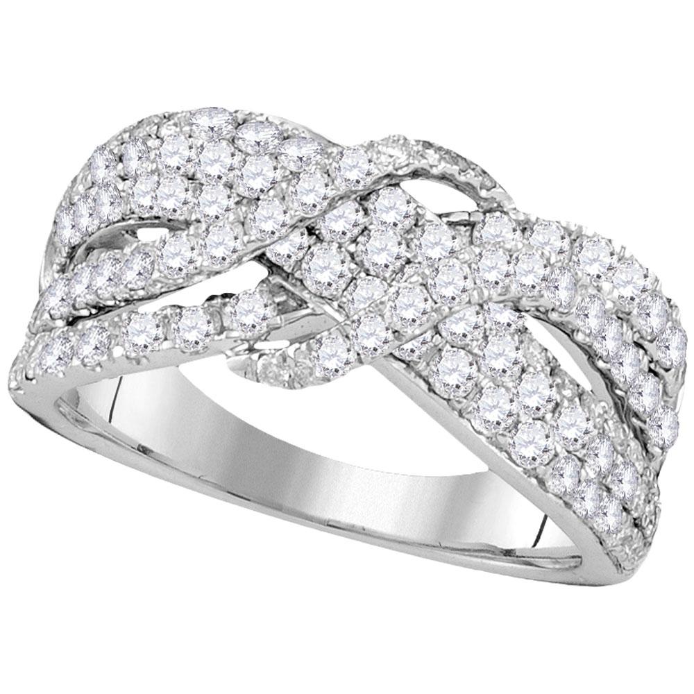 14kt White Gold Womens Round Pave-set Diamond Crossover Strand Band 1-1/2 Cttw