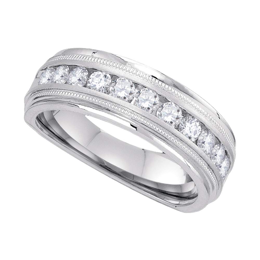 10kt White Gold Mens Round Channel-set Diamond Milgrain Edge Wedding Band Ring 1/2 Cttw