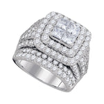 14kt White Gold Womens Princess Diamond Cluster Bridal Wedding Engagement Ring 4.00 Cttw