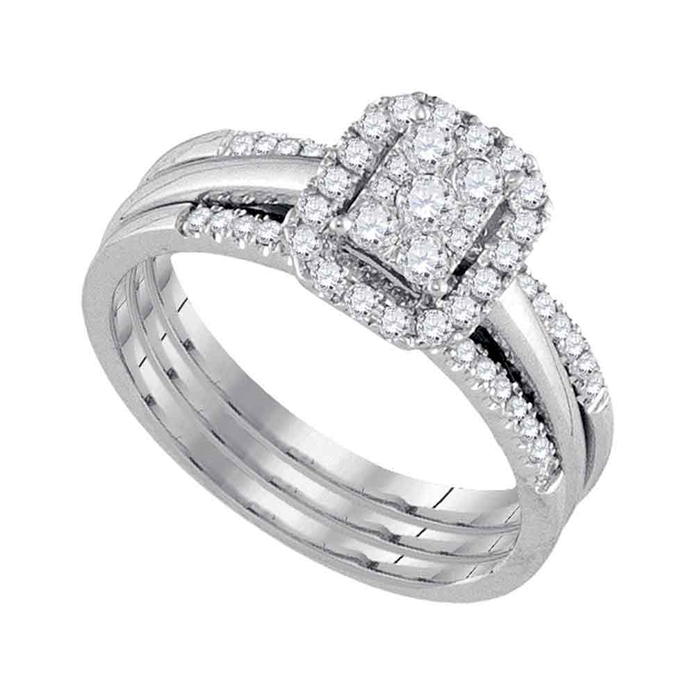 10kt White Gold Womens Diamond Cluster Bridal Wedding Engagement Ring Band Set 1/2 Cttw