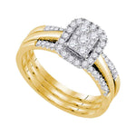 10kt Yellow Gold Womens Diamond Cluster Bridal Wedding Engagement Ring Band Set 1/2 Cttw