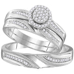 Sterling Silver His & Hers Round Diamond Cluster Matching Bridal Wedding Ring Band Set 1/4 Cttw