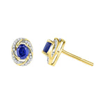 10kt Yellow Gold Womens Oval Lab-Created Blue Sapphire Diamond Stud Earrings 1/8 Cttw