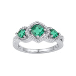 10kt White Gold Womens Princess Lab-Created Emerald 3-stone Diamond Ring 1-3/8 Cttw