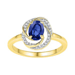 10kt Yellow Gold Womens Oval Lab-Created Blue Sapphire Solitaire Diamond-accent Ring 1-1/4 Cttw