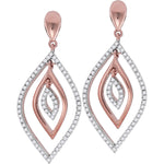 10kt Rose Gold Womens Round Diamond Nested Oval Dangle Earrings 3/8 Cttw