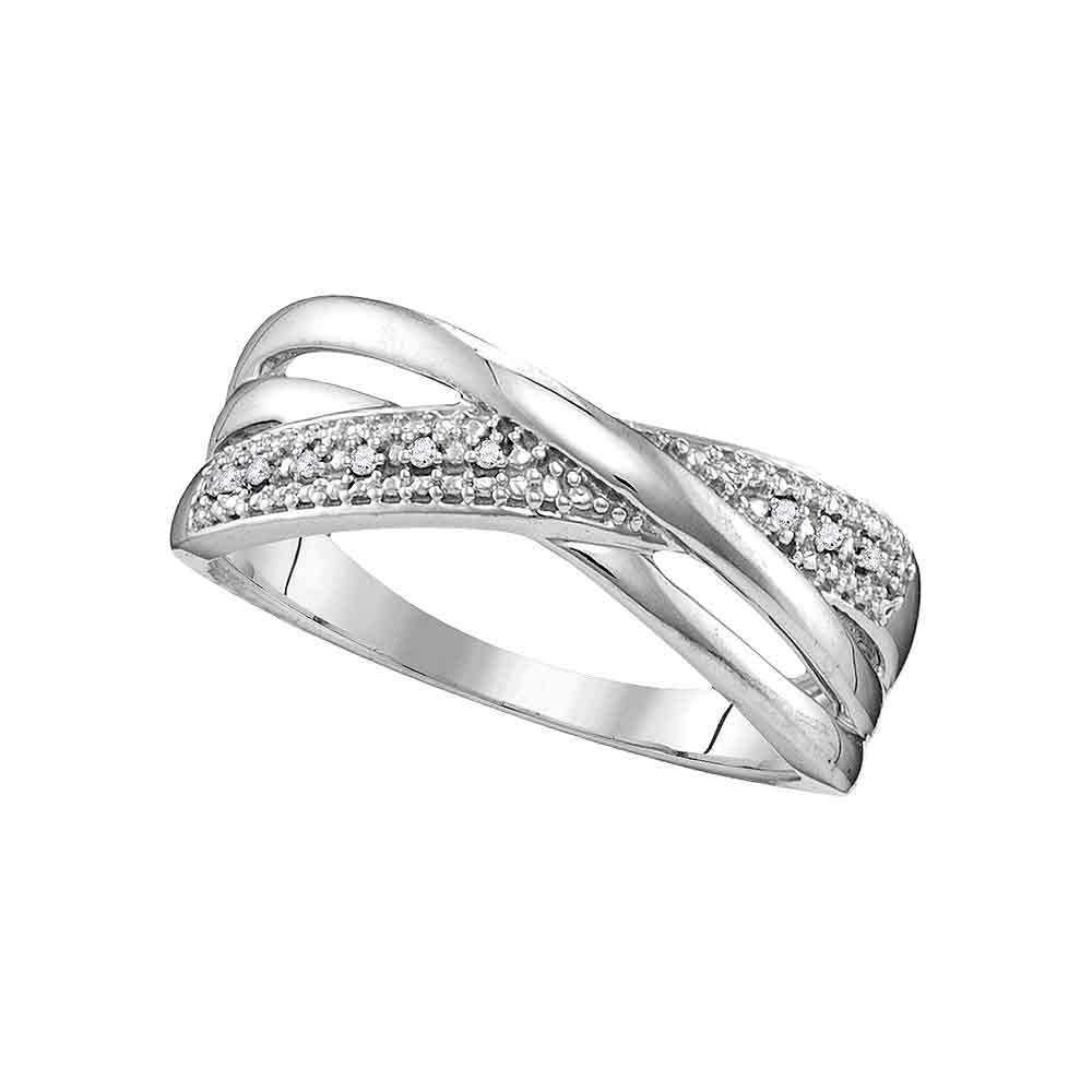 10kt White Gold Womens Round Diamond Crossover Band Ring .02 Cttw