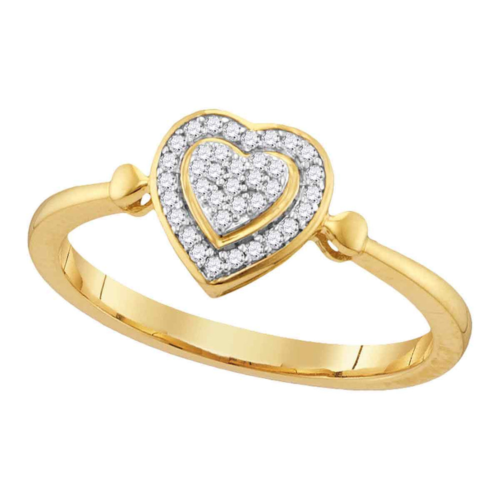 10kt Yellow Gold Womens Round Diamond Heart Love Cluster Ring 1/10 Cttw