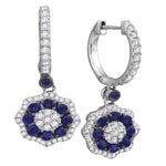 18kt White Gold Womens Round Blue Sapphire Dangle Earrings 1-1/4 Cttw