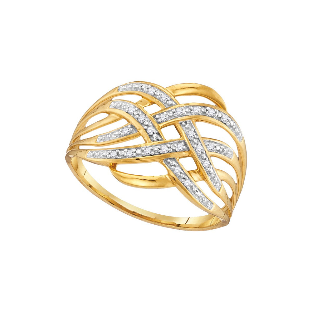 10kt Yellow Gold Womens Round Diamond Woven Fashion Band Ring 1/20 Cttw