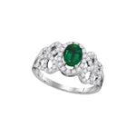 18kt White Gold Womens Oval Emerald Solitaire Diamond-accent Ring 1-1/8 Cttw